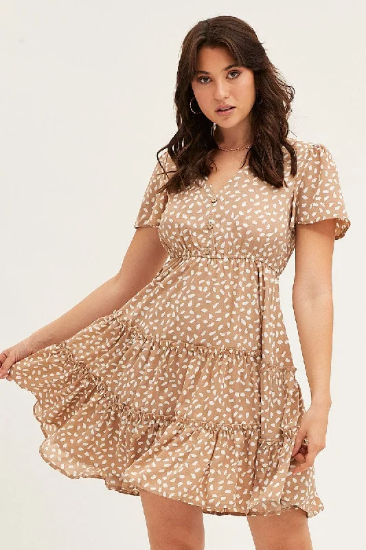Incredible Offers Geo Print Button Front Skater Dress
