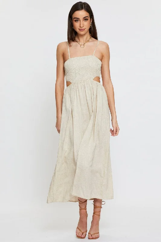 Discount Deals Beige Midi Dress Sleeveless