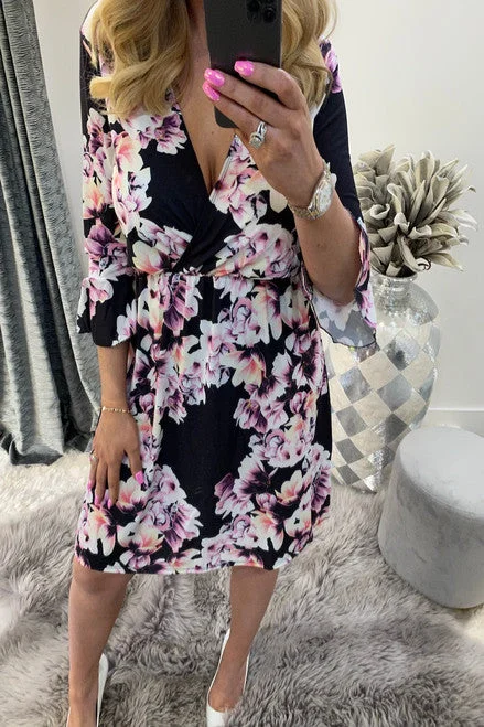 Buy Now Black Reese Floral Wrap Skater Dress