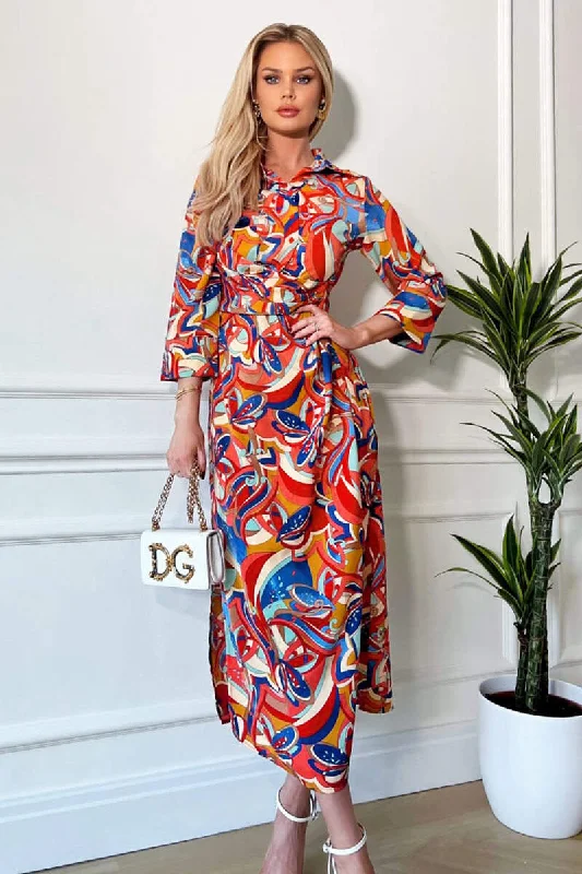 Big Savings Multi Printed Button Up Top Midi Dress