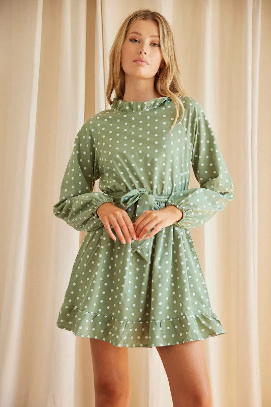 Best Bargains Polka Dot Mini Dress Long Sleeve