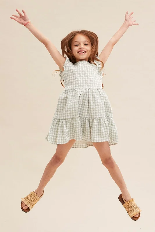 Savings Spectacular Check Kids Short Sleeve Tiered Smock Dress