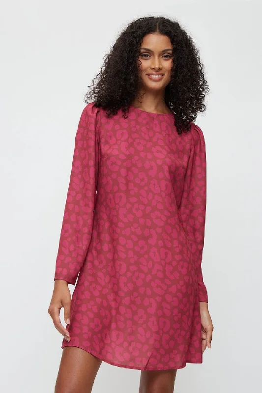 Limited Stock Petite Red Leopard Mini Shift Dress