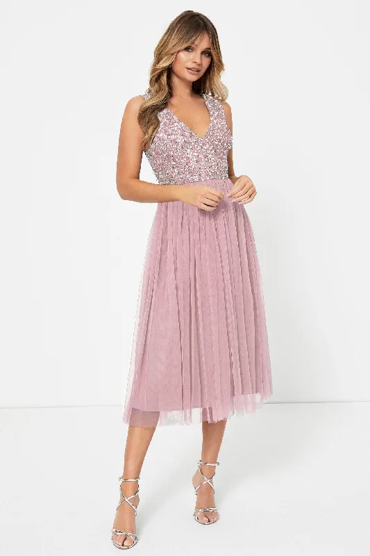 Discount Mania Dusty Pink V-Neck Dress