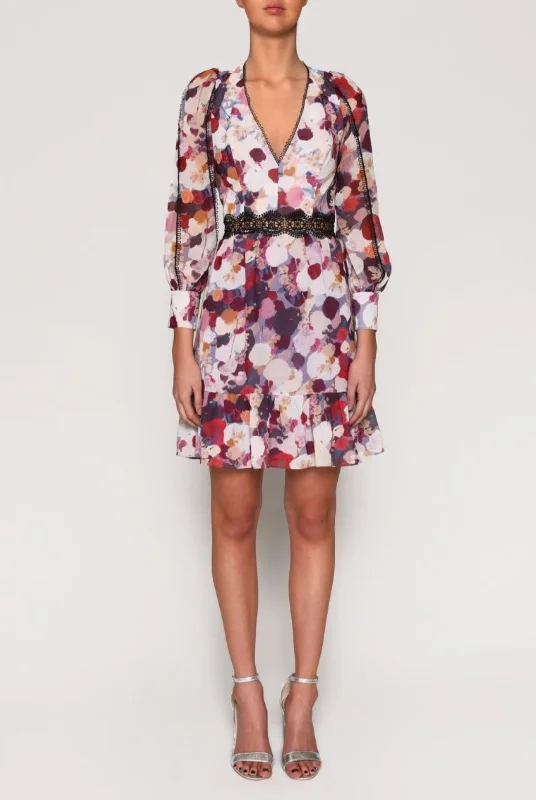Can't Be Beat Purple Watercolour Print Lace Back Mini Dress