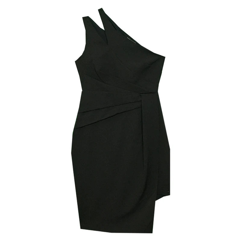 Low Prices Black One Shoulder Asymmetric Bodycon Dress