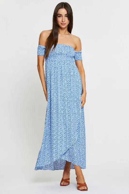 Super Deal Print Maxi Dress Off Shoulder