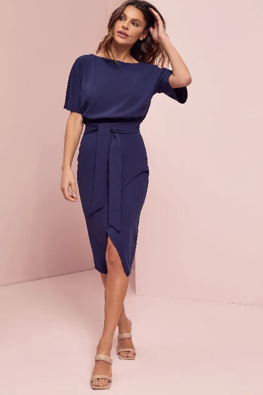 Today's Special Kimono Sleeve Belted Midi Dress Navy