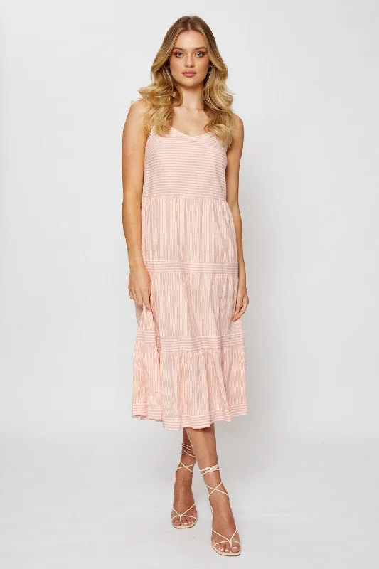 Massive Deals Stripe Midi Dress V Neck
