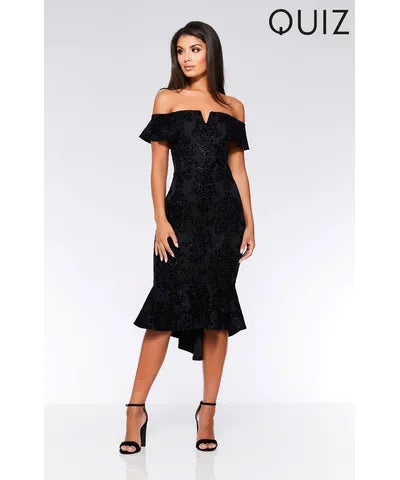 Discount Extravaganza Black Bardot Frill Midi Dress