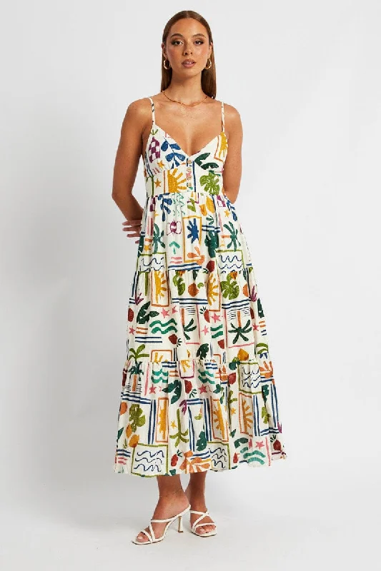 Clearance Event Multi Abstract Maxi Dress Sleeveless