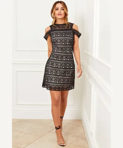 TIME-Limited Offer Lace Cold Shoulder Bodycon Dress Black