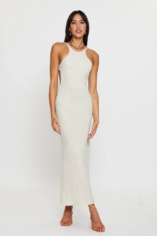 Exclusive Savings Beige Maxi Dress Sleeveless Racer Neck
