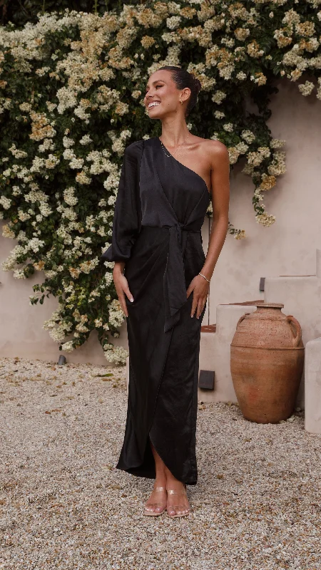 Limited Quantity Heidi One Shoulder Maxi Dress - Black