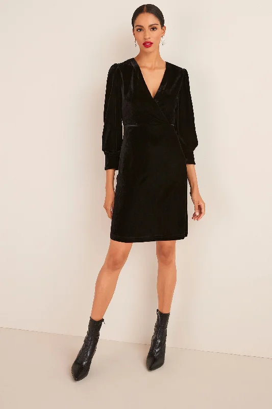 Best Bargains Velvet Long Sleeve Mini Dress Black