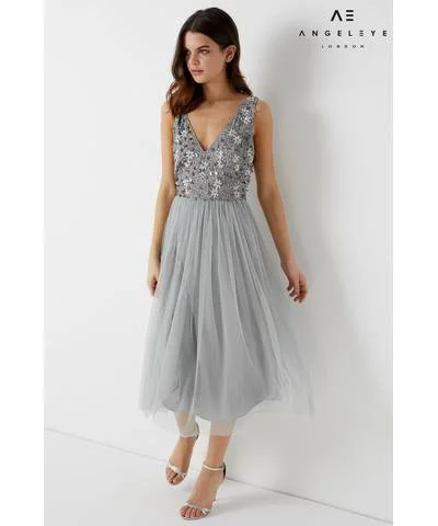 Limited Edition Embellished Skater Dress Grey