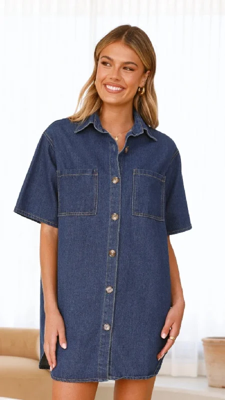 Fantastic Deals Chaney Button Up Mini Dress - Dark Denim