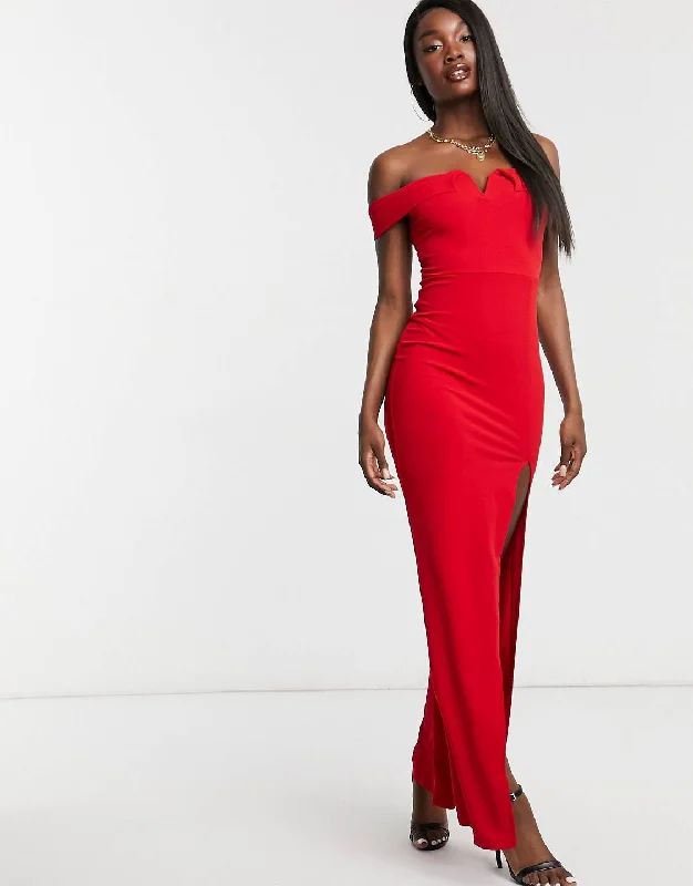 Deal Mania Bardot Maxi Dress Red