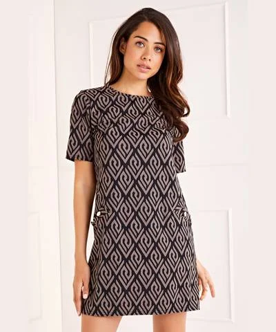 Sale Event Geometric Print Side Button Shift Dress