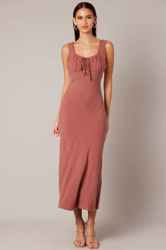 Stock Clearance Brown Maxi Dress Sleeveless