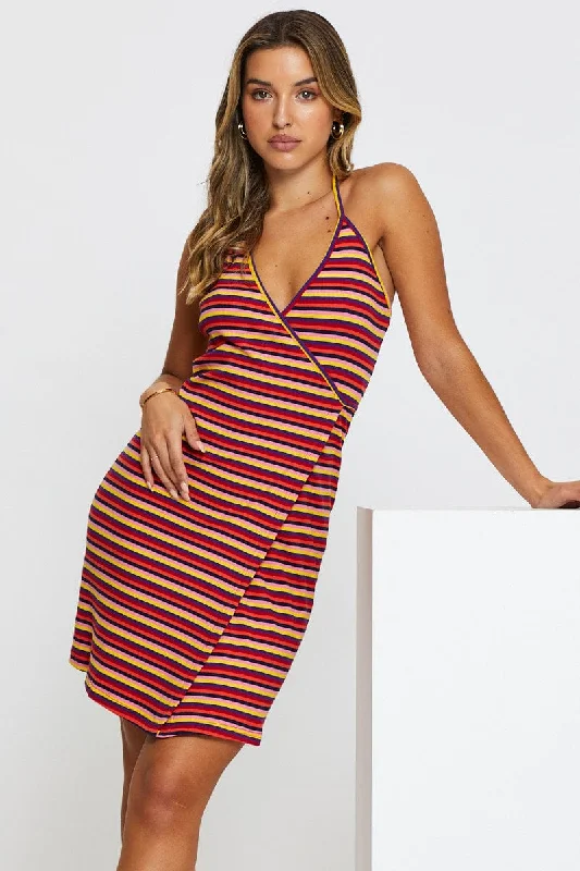 Midnight Madness Stripe Wrap Dress Mini