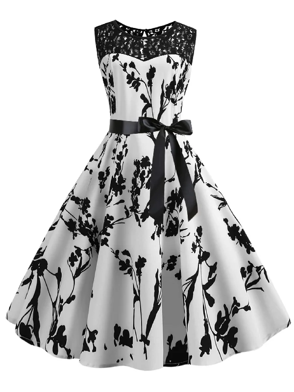 Bargain Prices 50s Lace Panel Floral Print Circle Dress