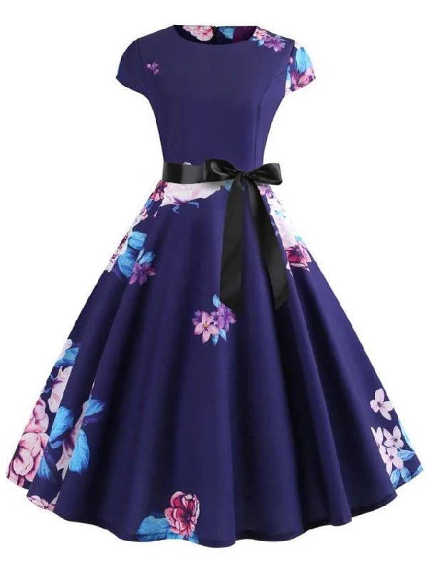Value Deals 50s Floral Print Belted Dress