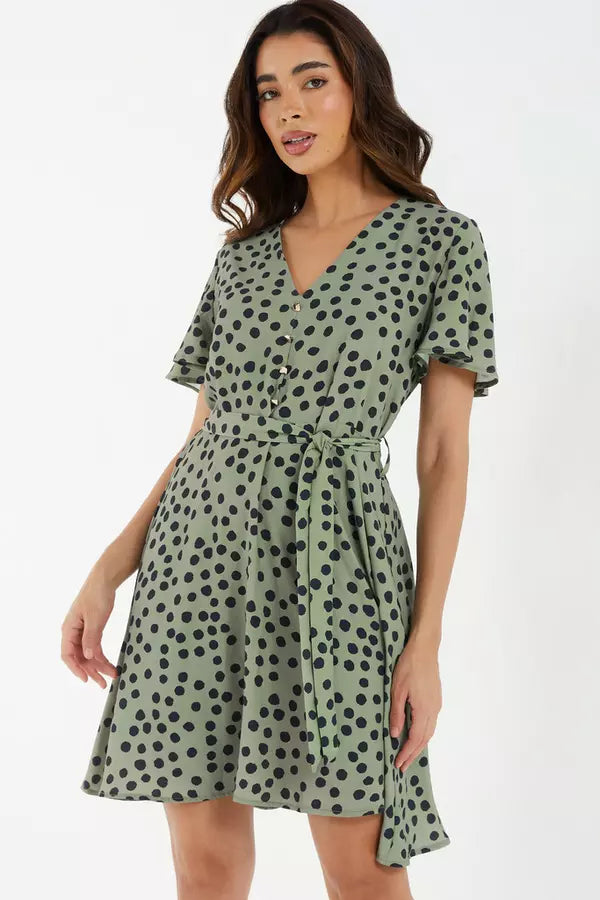 Flash Deals Olive Polka Dot Tea Dress