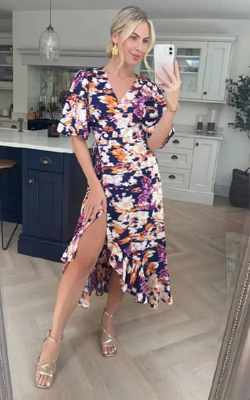 Special Promotion Multi Print Wrap Midi Dress