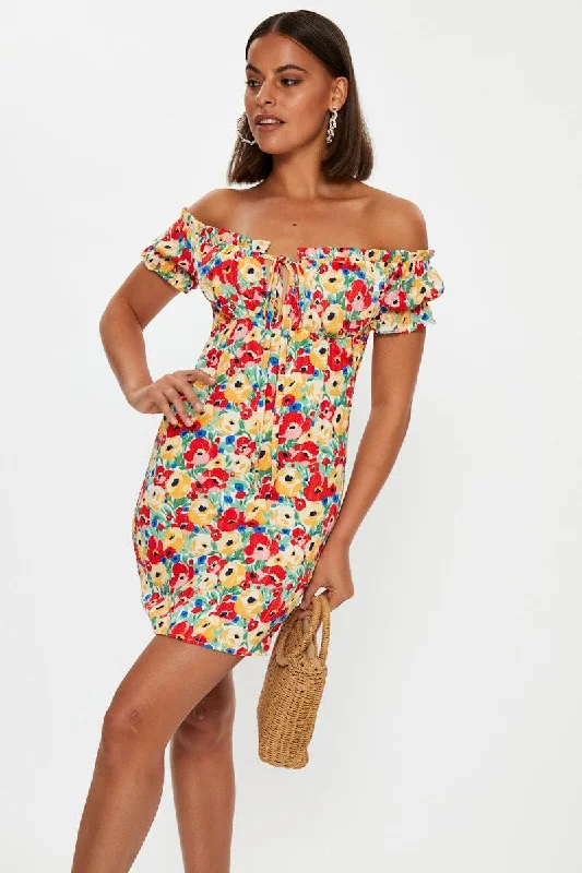 Value Deals Print Off Shoulder Bustier Mini Dress