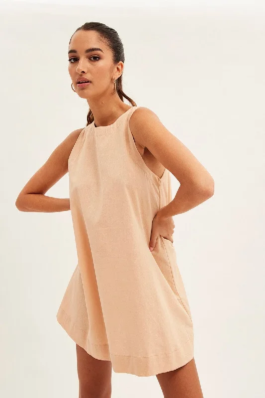 Online Specials Beige Swing Dress Sleeveless