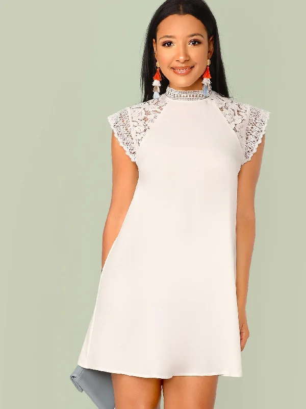 Buy Now Lace Trim Solid Tunic Dress
