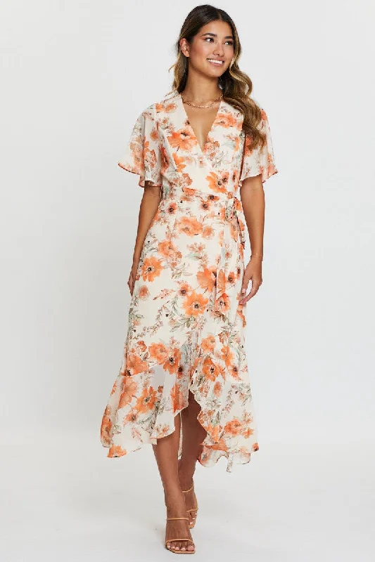 Super Sale Print Dress Short Sleeve Maxi