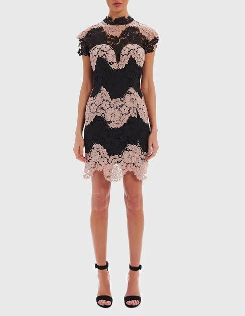 Special Discount Nude And Black Lace Mini Dress