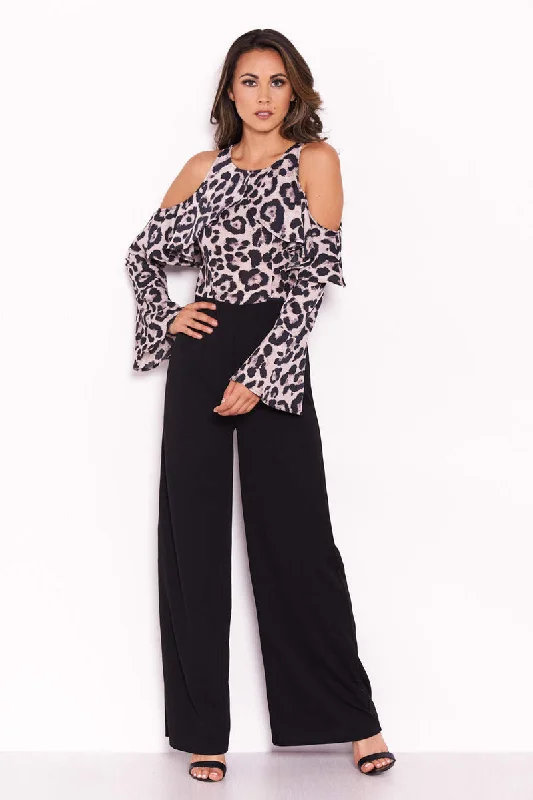 Members Only Animal Print Cold Shoulder Jumpsuit
