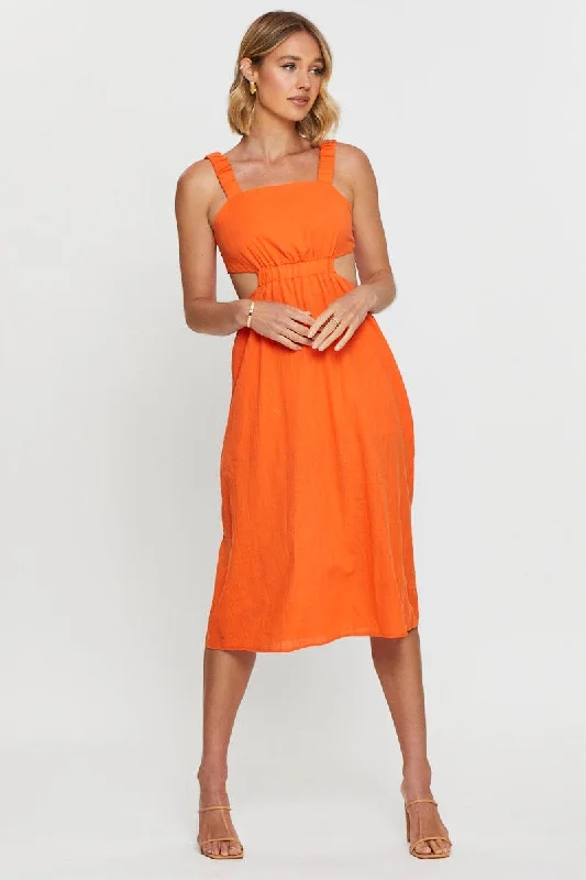 Early Access Orange Midi Dress Sleeveless