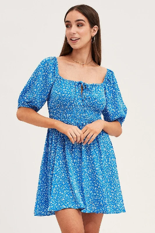 Huge Discounts Print Puff Sleeve Skater Dress
