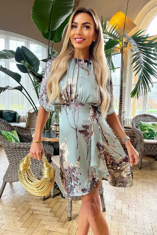 Special Price Duck Egg Print Batwing Mini Dress