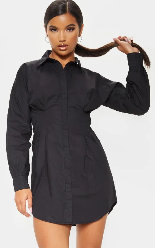 Grand Opening Sale Black Fitted Waist Shirt Dress