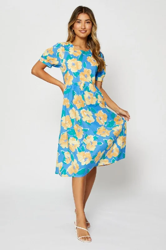 Epic Deals Print Midi Dress Short Sleeve