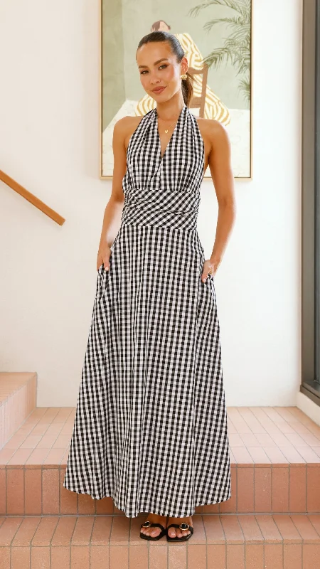 Best Bargains Brydie Halter Maxi Dress - Gingham Black