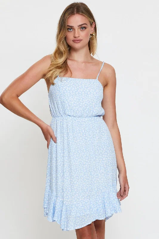 Major Savings Print Mini Dress Sleeveless Square Neck