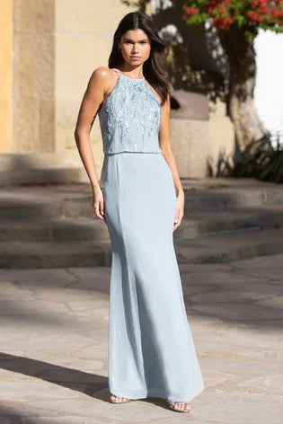 Flash Deals Mint Halterneck Embroidered Maxi Dress Green