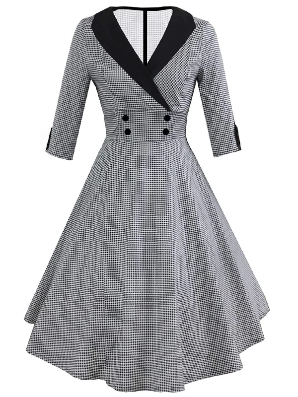 While Supplies Last Shawl Collar Double-breasted Houndstooth Flare Dress