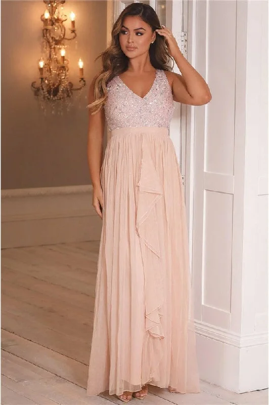 Overstock V-Neck Sequin Maxi Dress Pink