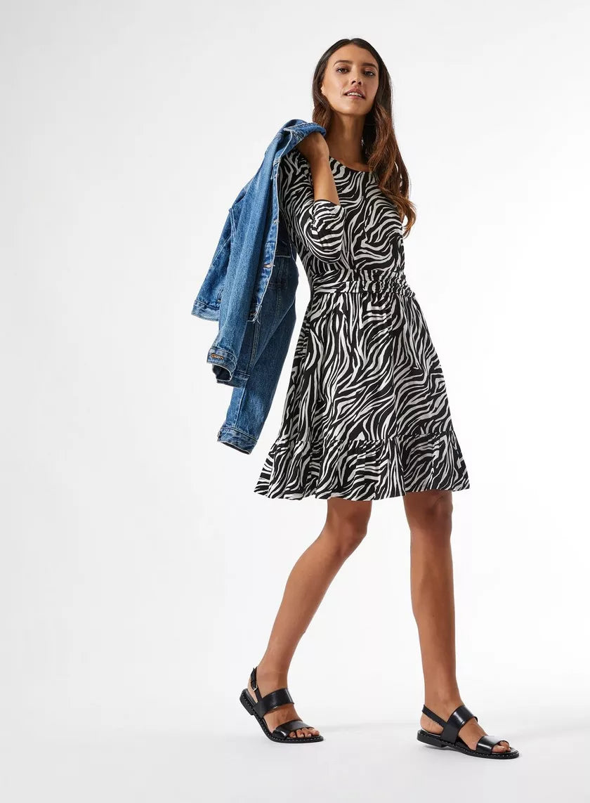 Flash Sale Black Zebra Print Ruched Waist Dress