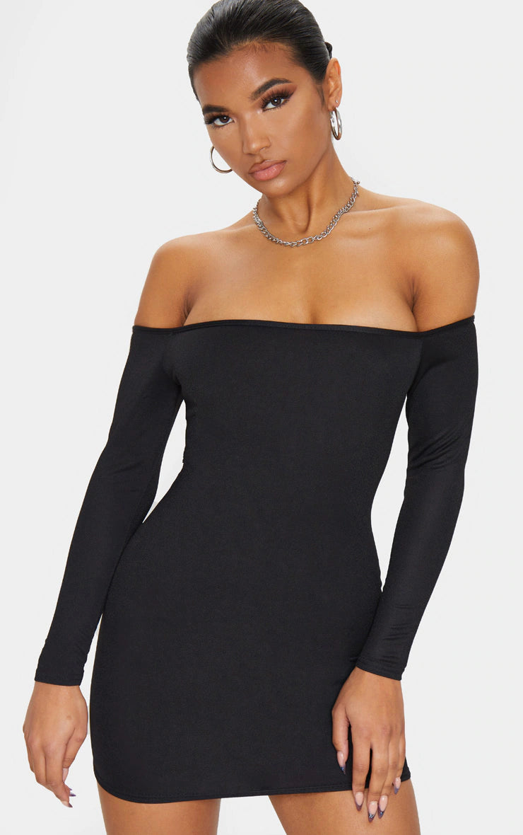 Amazing Deals Black Bardot Bodycon Dress