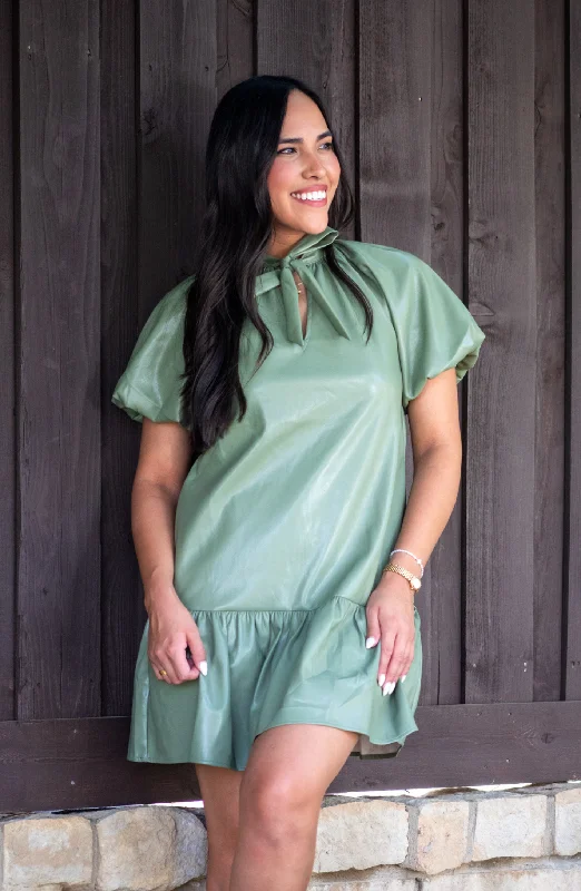 Epic Deals One Of A Kind Olive Green Faux Leather Mini Dress