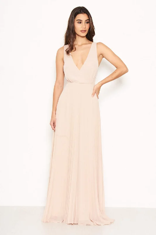Deal Alert Nude Pleated Maxi Dress With Lace Straps