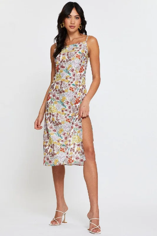 Closeout Print Midi Dress Sleeveless